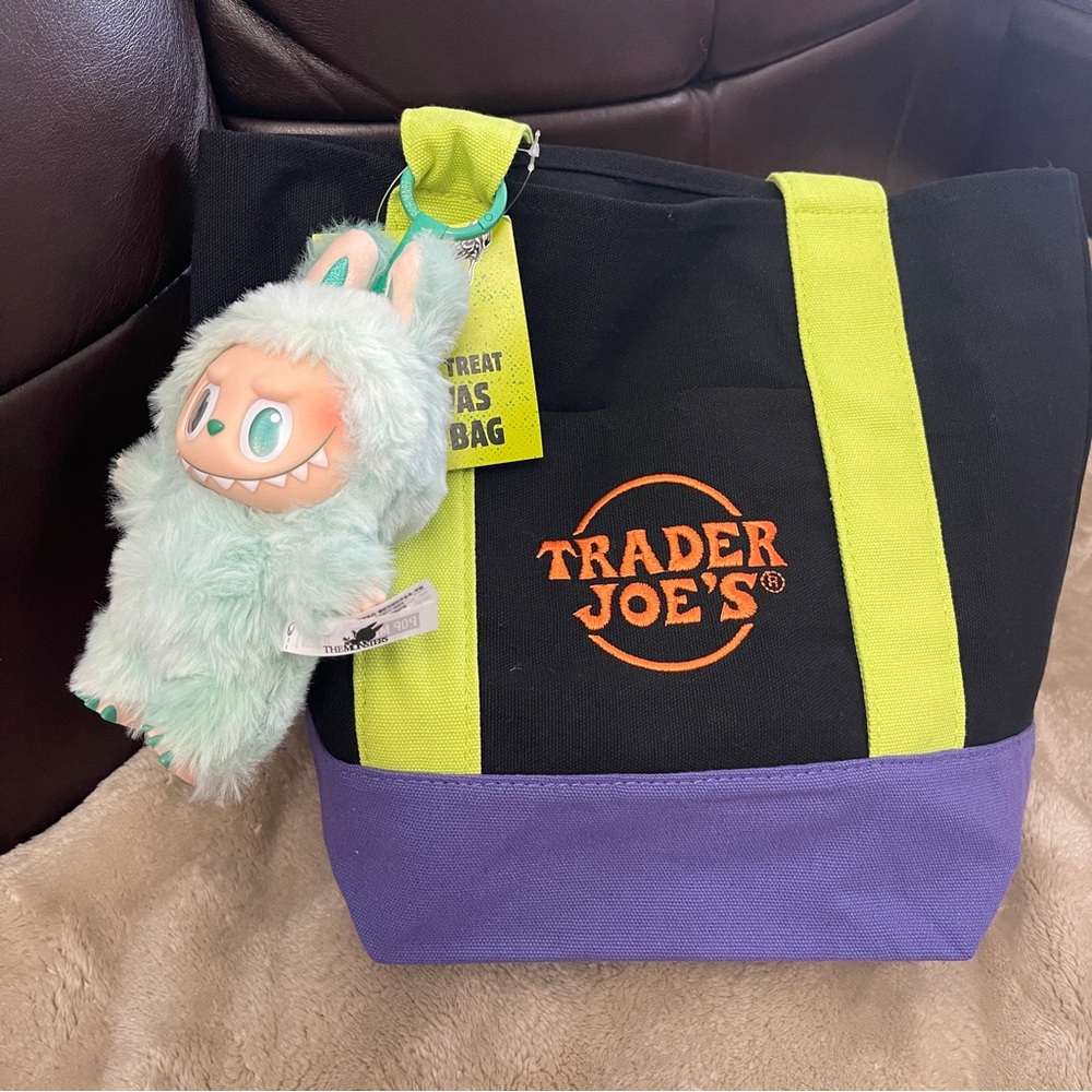 Labubu and Teader Joe's bags Mint Green Plush Toy , Halloween gift